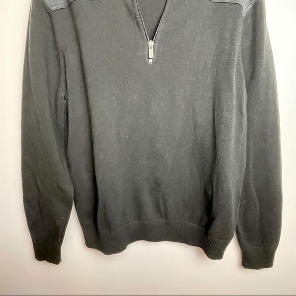 Men Michael Kors Solid Black pullover Tight Knit 3/4 Quarter Zip Sweater size L - Picture 4 of 12